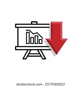 finance icon. financial development vector on white background. the graph goes down or weakens. investment, healthy economy. Mixed design style