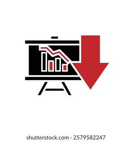 finance icon. financial development vector on white background. the graph goes down or weakens. investment, healthy economy. Solid design style