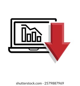 finance icon. financial development vector on white background. the graph goes down or weakens. investment, healthy economy. Mixed design style