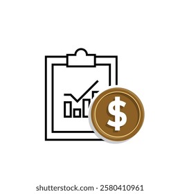 finance icon. financial graph and dollar coin on white background. graphs on paper, laptop or results. investment, healthy economy. Mixed design style
