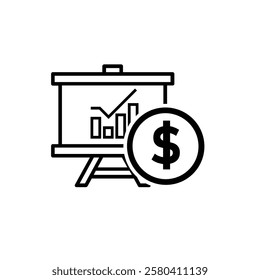 finance icon. financial graph and dollar coin on white background. graphs on paper, laptop or results. investment, healthy economy. Line design style