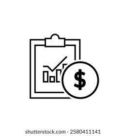 finance icon. financial graph and dollar coin on white background. graphs on paper, laptop or results. investment, healthy economy. Line design style