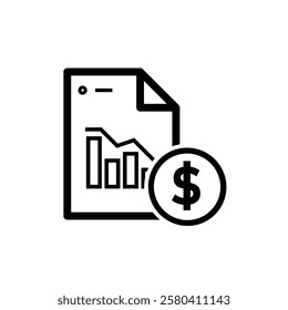 finance icon. financial graph and dollar coin on white background. graphs on paper, laptop or results. investment, healthy economy. Line design style