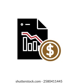 finance icon. financial graph and dollar coin on white background. graphs on paper, laptop or results. investment, healthy economy. Solid design style