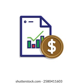 finance icon. financial graph and dollar coin on white background. graphs on paper, laptop or results. investment, healthy economy. simple 3d design style