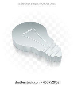 Finance icon: Flat metallic 3d Light Bulb, transparent shadow on light background, EPS 10 vector illustration.