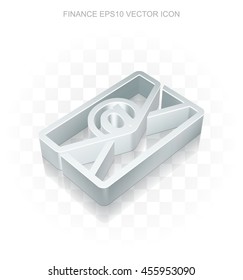 Finance icon: Flat metallic 3d Email, transparent shadow on light background, EPS 10 vector illustration.