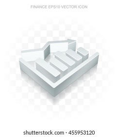 Finance icon: Flat metallic 3d Decline Graph, transparent shadow on light background, EPS 10 vector illustration.
