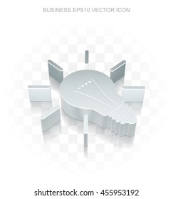 Finance icon: Flat metallic 3d Light Bulb, transparent shadow on light background, EPS 10 vector illustration.