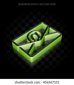 Finance icon: Green 3d Email made of paper tape on black background, transparent shadow, EPS 10 vector illustration.