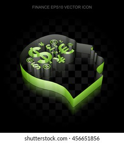 Finance icon: Green 3d Head With Finance Symbol made of paper tape on black background, transparent shadow, EPS 10 vector illustration.