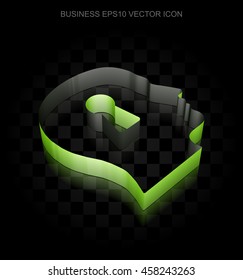 Finance icon: Green 3d Head With Keyhole made of paper tape on black background, transparent shadow, EPS 10 vector illustration.