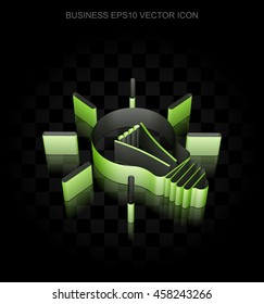 Finance icon: Green 3d Light Bulb made of paper tape on black background, transparent shadow, EPS 10 vector illustration.