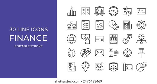 Finance icon illustration stock editable stroke. money, chart, managament and more