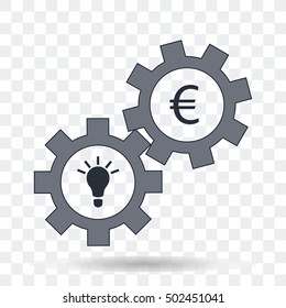 Finance icon. Mechanism of idea and money. Euro in gear.