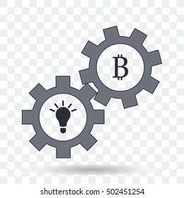 Finance icon. Mechanism of idea and money. Bitcoin in gear.