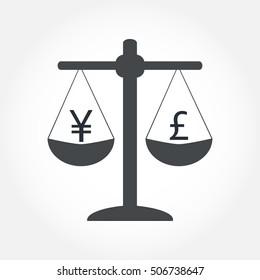 Finance icon. Money currency on scales. Cash balance vector illustration.