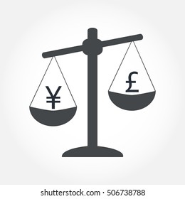Finance icon. Money currency on scales. Cash balance vector illustration.