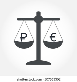 Finance icon. Money currency on scales. Cash balance vector illustration.