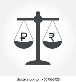 Finance icon. Money currency on scales. Cash balance vector illustration.