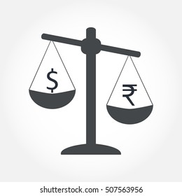 Finance icon. Money currency on scales. Cash balance vector illustration.