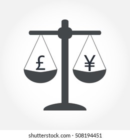 Finance icon. Money currency on scales. Cash balance vector illustration.