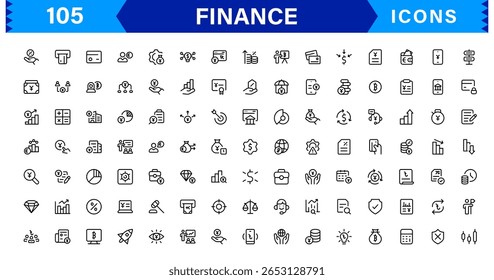 Pacote de Ícones Financeiros - Símbolos de Linha de Vetor Premium para Banco, Criptomoeda, Contabilidade, Investimentos, Orçamento e Finanças Digitais