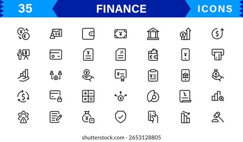 Finance Icon Pack – Premium Vector Line Symbols for Banking, Cryptocurrency, Accounting, Investing, Budgeting, and Digital Financial