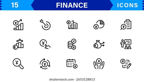 Pacote de Ícones Financeiros - Símbolos de Linha de Vetor Premium para Banco, Criptomoeda, Contabilidade, Investimentos, Orçamento e Finanças Digitais