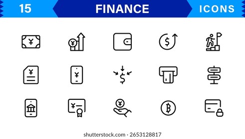Pacote de Ícones Financeiros - Símbolos de Linha de Vetor Premium para Banco, Criptomoeda, Contabilidade, Investimentos, Orçamento e Finanças Digitais