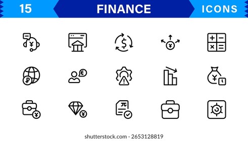 Pacote de Ícones Financeiros - Símbolos de Linha de Vetor Premium para Banco, Criptomoeda, Contabilidade, Investimentos, Orçamento e Finanças Digitais