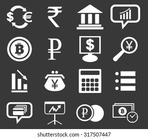 Finance icon set 1, simple white image on black background