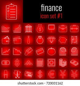 Finance. Icon set 1. White line icon on red gradient background.