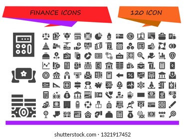 finance icon set. 120 filled finance icons.  Collection Of - Calculator, Money, Banner, Balance, Contract, 3d, Market, Pie graph, Hand, Gift card, Pound, Web design, Purse, Work