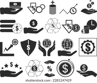 Finance icon set, 20 financial analytics icon set black vector