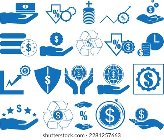 Finance icon set, 20 financial analytics icon set blue vector
