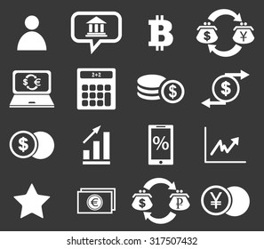 Finance icon set 4, simple white image on black background