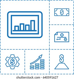 Finance icon. set of 6 finance outline icons such as graph, money, dollar, dollar gear, money growth