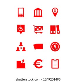 finance icon set about building, bank, market and money vector set