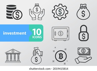 Juego de iconos de finanzas. Con íconos bancarios, bancarios, empresariales, de efectivo, comisiones, monedas, préstamos, divisas, dólares, cambio, finanzas