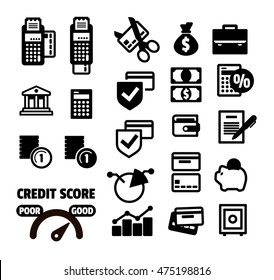 Finance icon set. Banking, Payments, Credit cards
