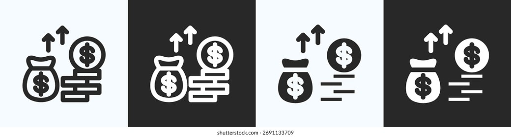 Conjunto de iconos de finanzas en blanco y negro y estilo de glifo