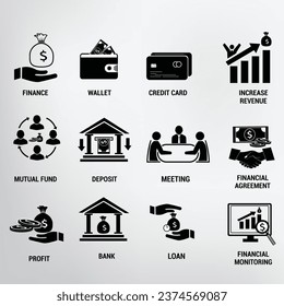 Juego de iconos de finanzas. Recopilación de iconos de finanzas y línea de negocios.