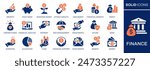 Finance icon set. Collection of economy, money, fund, investor and more. Vector illustration. Easily changes to any color.