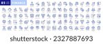 Finance icon set. With Concepts like Profit, Losses, Stock, Tax, Exchange, Budget, Funds, Earnings, Money and Revenue icons. Blue Colored Outline Icons Collection.