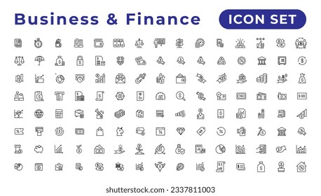 Juego de iconos de finanzas. Conteniendo préstamos, efectivo, ahorro, objetivo financiero, beneficios, presupuesto, fondos mutuos, dinero de ingresos e iconos de ingresos