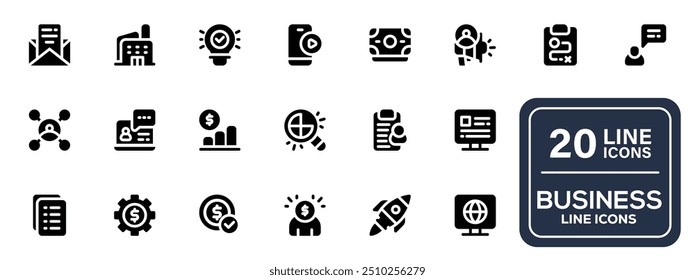 Conjunto de iconos de finanzas. Contiene préstamos, efectivo, ahorro, objetivo financiero, ganancias, presupuesto, fondo mutuo, ganar dinero e iconos de ingresos. Colección de iconos sólidos.