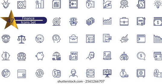 Finance icon set. Containing loan, cash, saving, financial goal, profit
