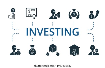 Finance icon set. Contains editable icons investment theme such as active management, bonds, capital growth and more.