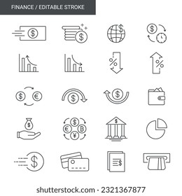 Finance Icon Set With Editable Stroke Vector Design.